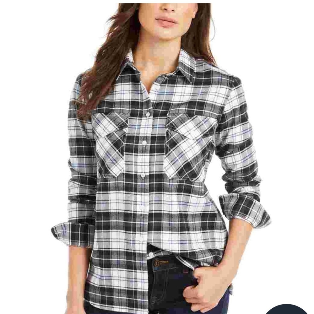 Pendleton Women's Elbow-Patch Flannel Shirt White Size XXS